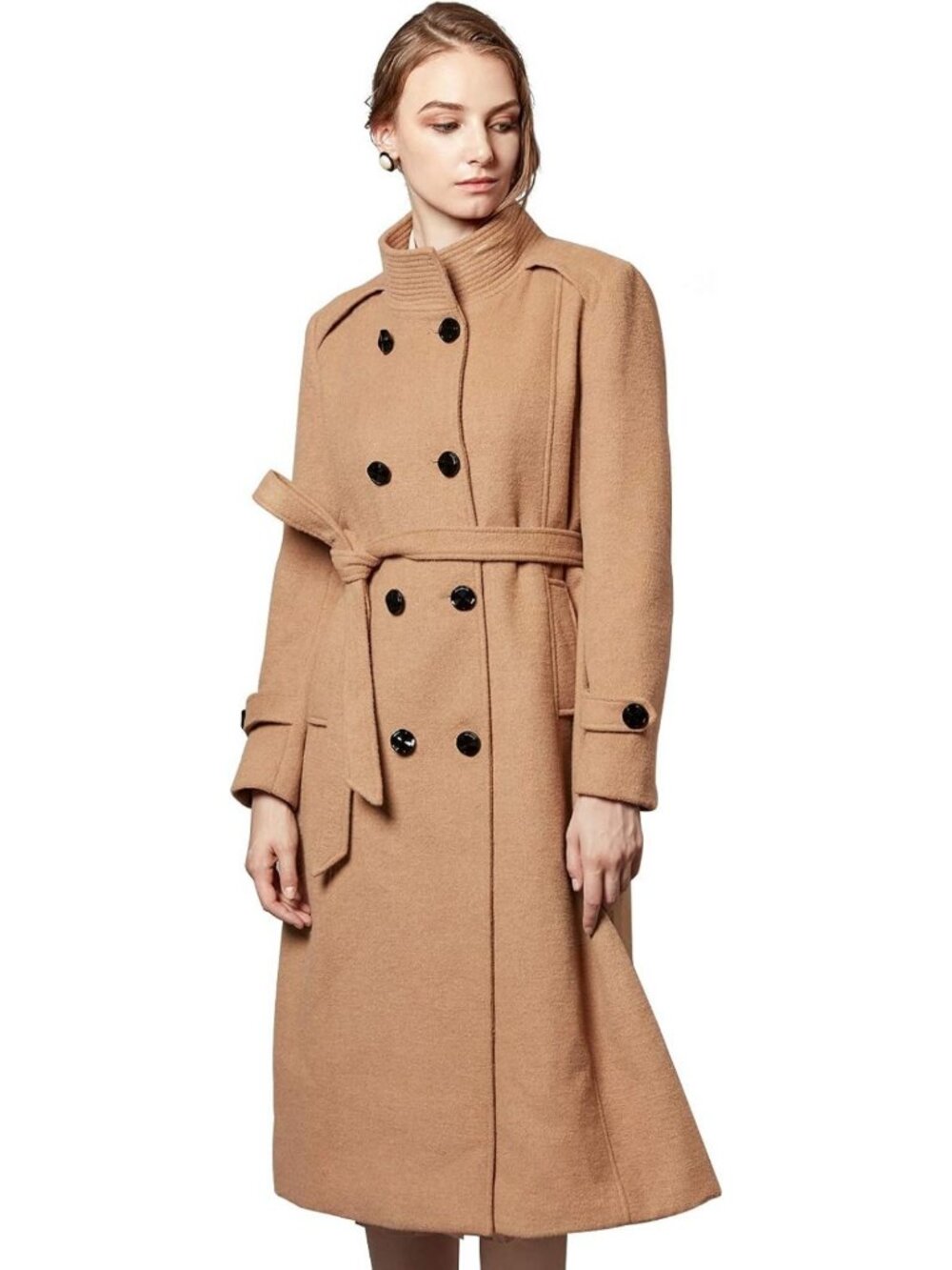 Cozy Women's Double-Breasted Wool Trench Coat with Belt - Winter Essential